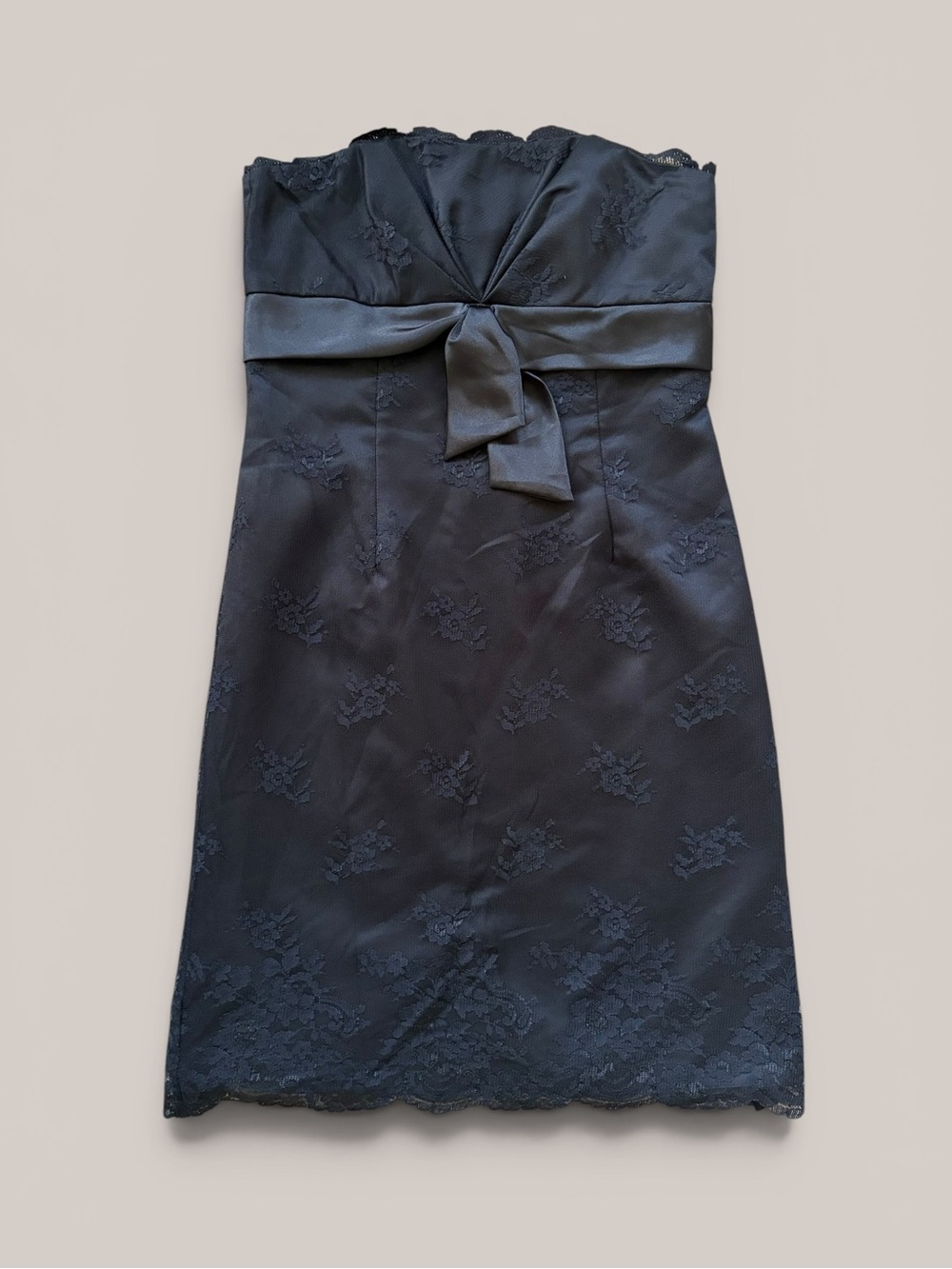 White House Black Market Strapless Black Lace Dress with Satin Waist Tie